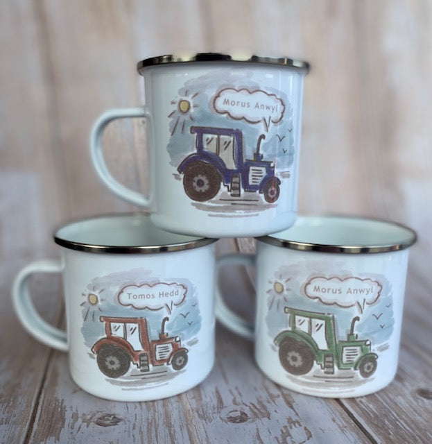 Myg Enamel 'Tractor Hapus' - 'Happy Tractor' Enamel Mug