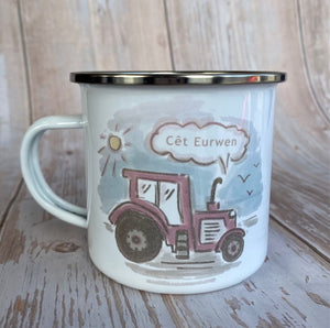 Myg Enamel 'Tractor Hapus' - 'Happy Tractor' Enamel Mug