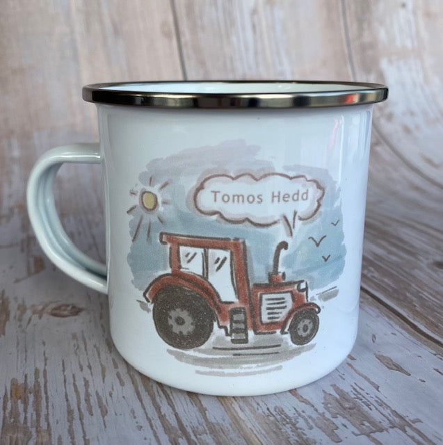 Myg Enamel 'Tractor Hapus' - 'Happy Tractor' Enamel Mug