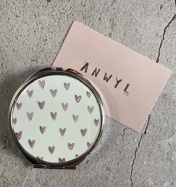 Drych Poced Calonnau - Heart Compact Mirror