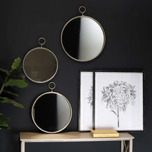 Load image into Gallery viewer, Aged Metal Round Mirror With Decorative Loop At Top