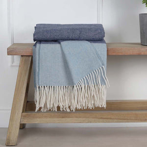 Duck Egg and Dark Blue Pure Wool Throw