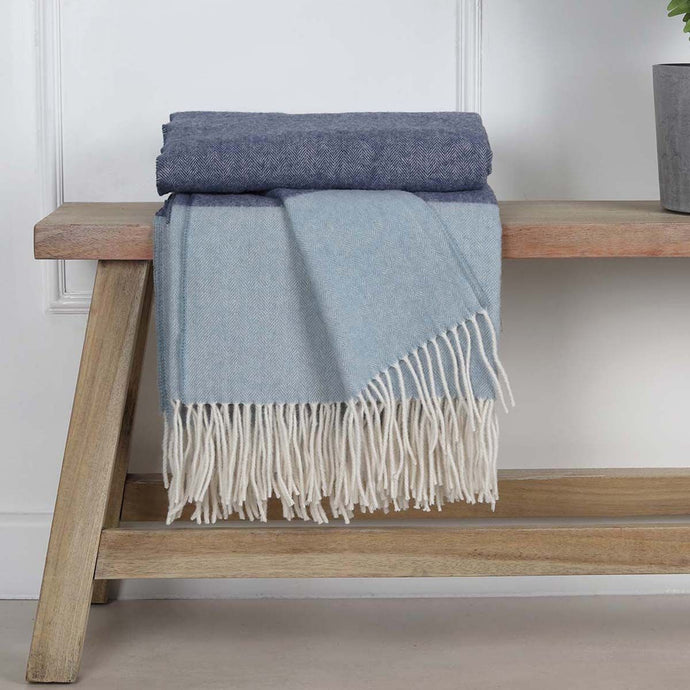 Duck Egg and Dark Blue Pure Wool Throw