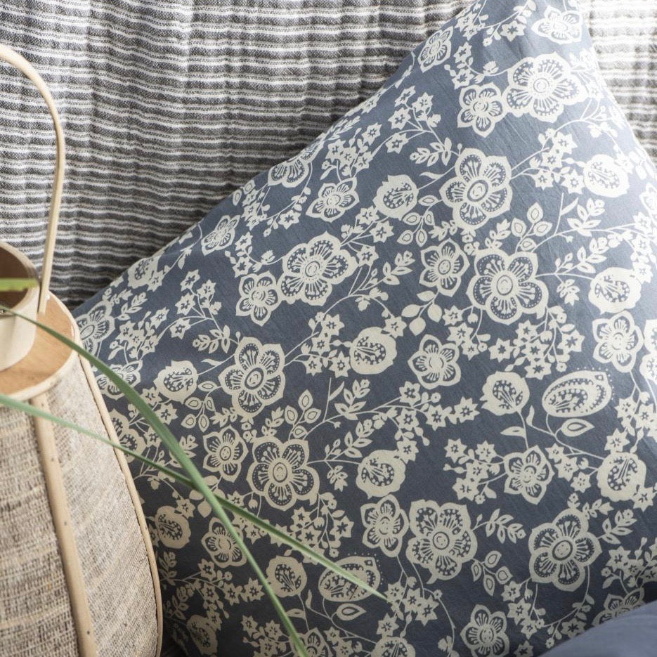 Blue Floral Cushion Cover