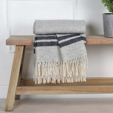 Load image into Gallery viewer, Grey and Blue Stripe Pure Wool Throw