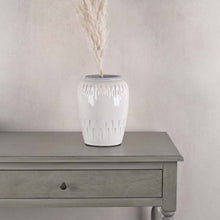 Load image into Gallery viewer, Natural and Grey cement rimed vase with ribbed pattern