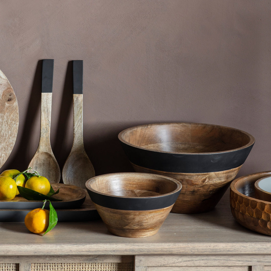 Mango Wood Serving Bowl with Black Trim