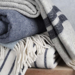 100% Pure Australian Woollen Throw in Grey and Blue Stripe 