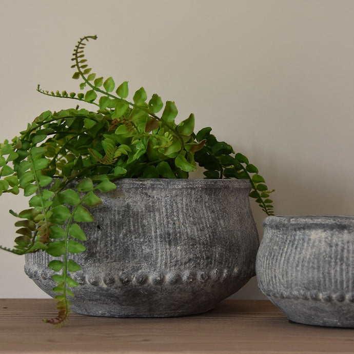 Large Grey Wash Ribbed Planter
