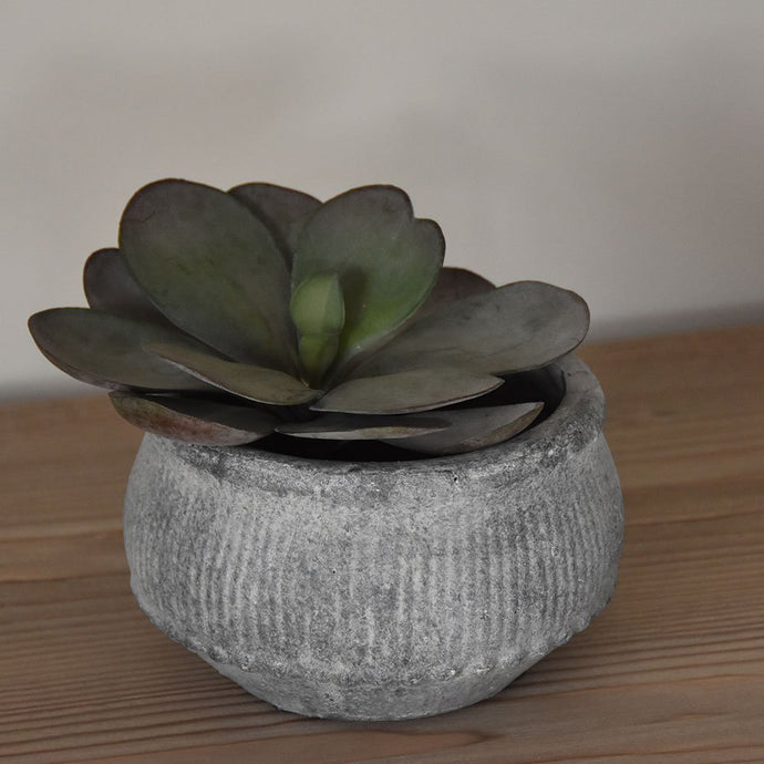 Small Ribbed Grey Wash Planter