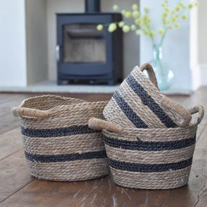 Striped Seagrass Baskets with Handles