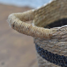 Load image into Gallery viewer, Seagrass Basket with charcoal stripes and handles