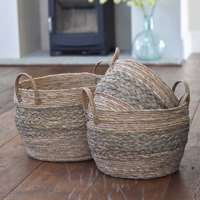 Seagrass Natural Baskets With Handles