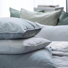 Load image into Gallery viewer, Light Blue soft cotton velvet cushion with feather inner