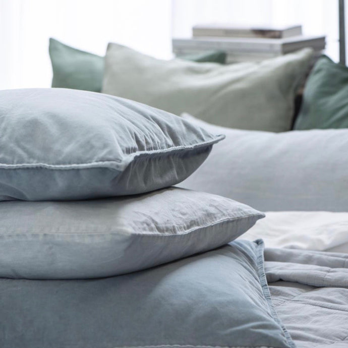 Light Blue soft cotton velvet cushion with feather inner